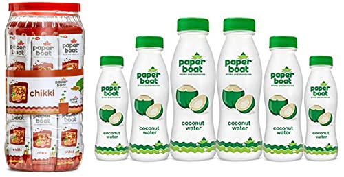 Image of Paper Boat Chikki Jar, Peanut Bar, No Added Preservatives And Colours (50 Pieces, 16 Gram Each), Coconut Water, Refreshing Coconut Flavour (Pack Of 6, 200Ml Each)