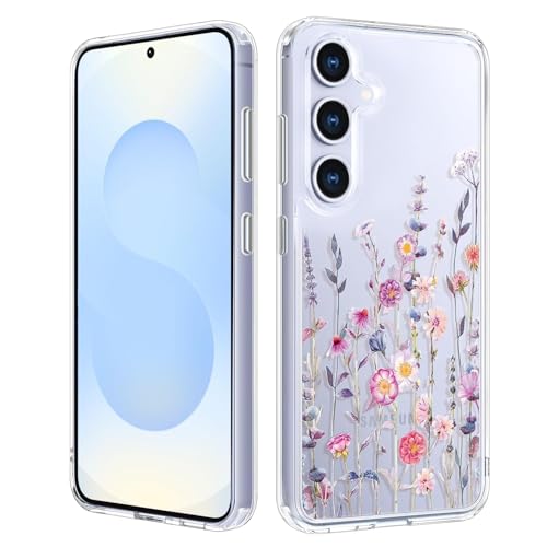 TVVTPU Cover Trasparente per Samsung Galaxy S25 / S24 5G, Custodia Anti Ingiallimento con Aesthetic Motivo Floreale, Sottile Silicona TPU Antiurto PC Rigida Antigraffi, Chiaro