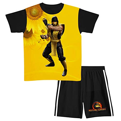 Mo-rtal KOM-bat Cool Scor-pion Boys Short Sleeve T-Shirt Shorts Sets, T-Shirt and Mesh Shorts Set, Summer Outfits Set