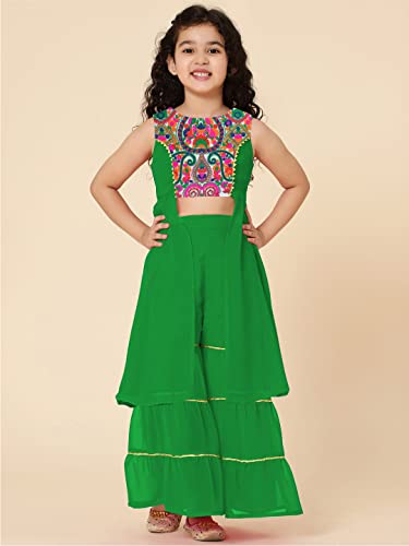 Image of A.T.U.N. (ALL THINGS UBER NICE) Girls Embroiderey Cotton Sharara Set | Traditional Ethnic Wear Clothing Set for Festival and Special Occasions