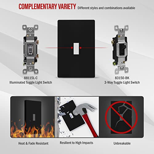 Image of ENERLITES Screwless Toggle Switch Wall Plate, Child Safe Light Switch Cover, Standard Size 1-Gang 4.68 inch x 2.93 inch, Unbreakable Polycarbonate Thermoplastic, UL Listed, SI8811-BK, Glossy, Black
