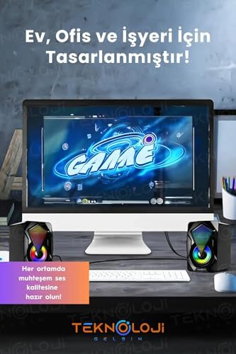 Bilgisayar Hoparlörü Led Işıklı Rgb Laptop Pc Uyumlu 1+1 Speaker - Görsel 2