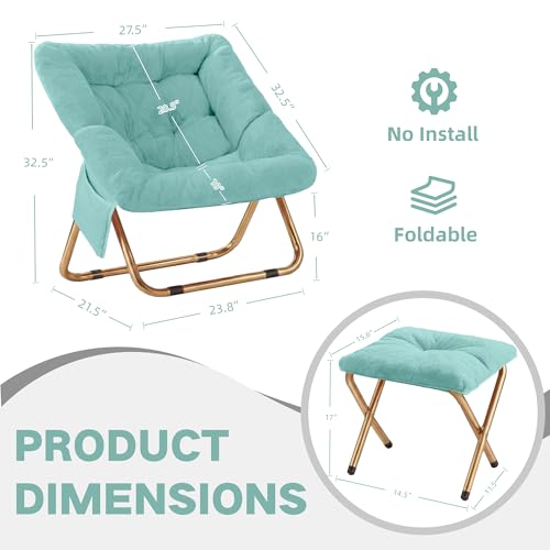 Osumlee Comfy Saucer Chair for Adults, Foldable Living Room Chairs, Soft Faux Fur Lounge Chair for Bedroom, Reading Chairs, X-Large (Ottoman-Mint) - view 1