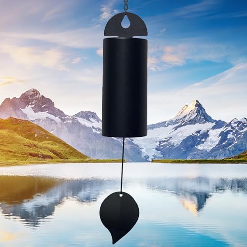 Wind Chimes for Outside Deep Tone Large Metal Cylinder Memorial Wind Chimes Outdoor - Serenity Bell with Deep Resonance Outdoor Decor for Garden Patio Yard Porch - Black