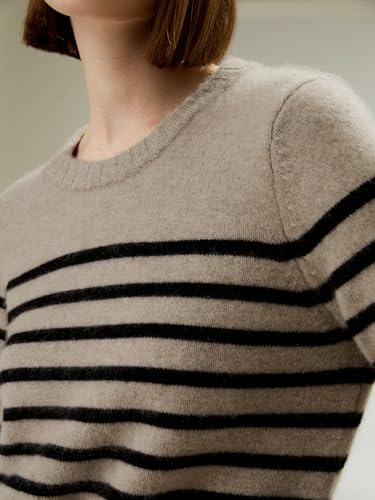 LilySilk 100% Cashmere Sweater for Women Basic Skinny Striped Round Collar Pullover for Fall Winter3