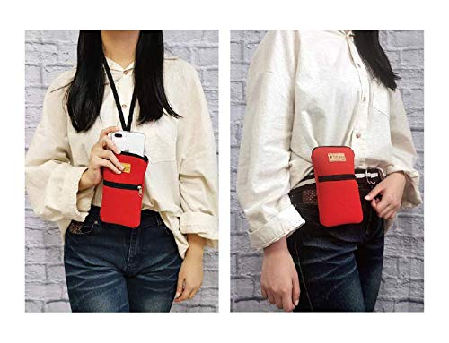 Image of Tainada Men Women Phone Neoprene Shockproof Zipper Sleeve Case Bag Pouch with Carabiner, Neck Lanyard, Belt Loop Holster for iPhone 16 /15 Pro Max, 16 /15 Plus, 16e ; Samsung S25+, S24, Z Fold7, 6 (Red)