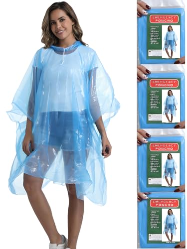 Image of 4 /6 /12 Pack Disposable Rain Ponchos for Adults - Emergency Rain Poncho for Camping Hiking Travelling