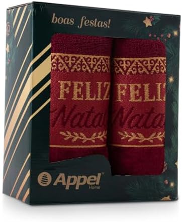 JOGO DE TOALHAS 2 PEÇAS BORDÔ - FELIZ NATAL - (BANHO E ROSTO) - C...