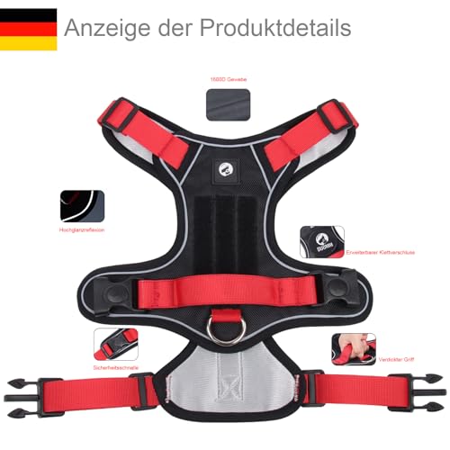 Hundegeschirr für Grosse Hunde - Strapazierfähiges Anti Zug hundegeschirr Robust,Atmungsaktiv,Reflektierend,Sicherheitsgeschirr Stoßfest