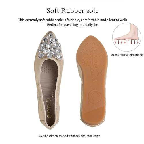 Flats Shoes for Women Rhinestone Wedding Ballerina Shoes Foldable Sparkly Comfort Slip on Flat Dressy Flats4
