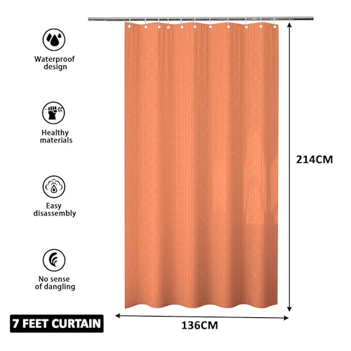 Image of Kuber Industries (Pack of 3) Shower Curtain | 7 Feet | PVC Waterproof Window Curtain | Bathroom Shower Curtain | AC Curtains | Bathtub Curtains | 8 Rings Curtain | Lining | Orange