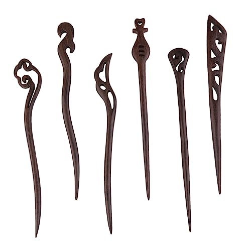 KAILIKETIY 6個の木製ヘ ックヘア 伝統的な中国の黒檀箸ヴィンテージヘアアクセサリー女性女の子用ランダムスタイル