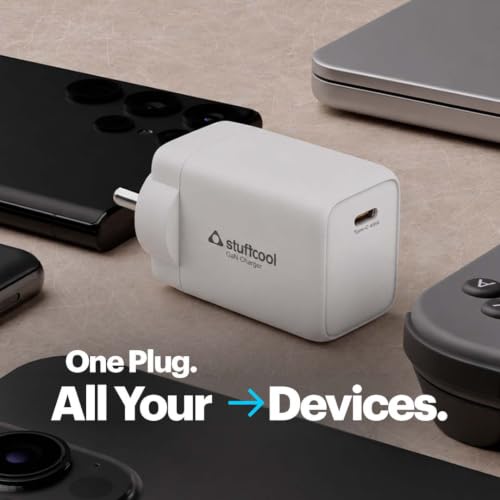 Image of Stuffcool Numen 45W GaN Fast Charger with 45W PD PPS, Supports SFC 2.0 & AVS, Charges iPhone 17 Pro 50% in 20 mins, Samsung Galaxy, Pixel & MacBook Air, with 100W 5A C to C Cable, Made in India