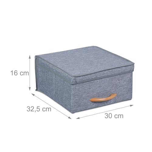 Relaxdays Storage Box Set of 2, 12 l each, Foldable Fabric Organiser with Lid, Basket, Handle, 16 x 30 x 32.5 cm, Grey, Polyester - Image 4