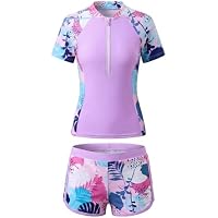 Keyck Traje de Baño Niña 2 Piezas Manga Corta Top con Cremallera