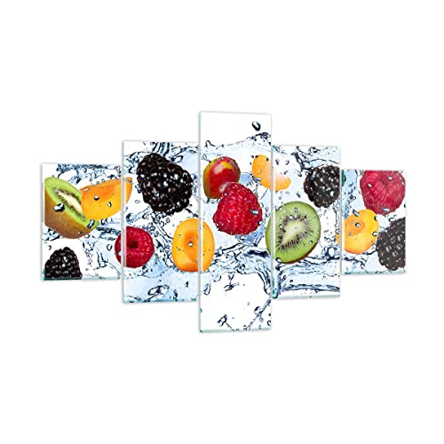 Vidrios decorativos Agua frutas alimentos frescos Cuadro Sobre Vidrio Moderno 125x70cm Decoracion Salon Cuadros Pared Impresiones Tríptico 5 Piezas Impresión en Cristal Wall Art Prints GEA125x70-2675