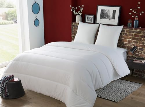 DODO - Pack Couette Tempérée 220x240 cm + 2 Oreillers 60x60 cm - Convient 2 Personnes - Tissu 100% Polyester - Garnissage Synthétique 100% Polyester Volupt'air - Lavable en Machine à 40°C