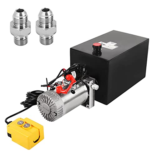 LFGUD 15 Quart Hydraulic Power Unit 12V Single Acting Metal Reservoir Dump Trailer Pump w/Remote Control for Dump Trailer Car Lifting