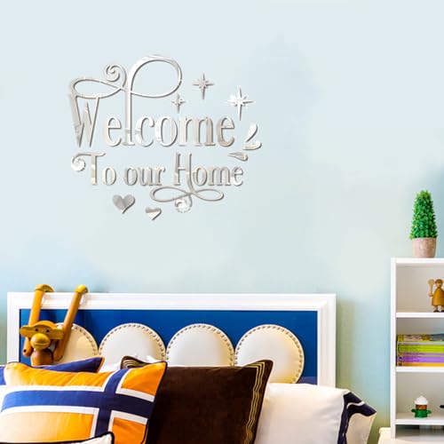 Welcome to Our Home Wall Decor Sticker, Home Acrylic 3D Mirror Wall Decal, Removable Art Letter Sign, Wall Door Quote Decoration DIY for Living Room Bedroom Sofa TV Background - Image 4