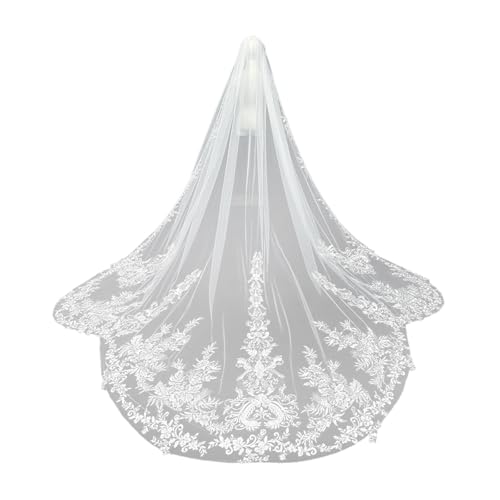 Long voile de mariée en dentelle fleur pour photographie et grand mariage élégant