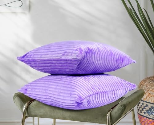 Image of RD TREND Cushion Cover Set of 2, Decorative Sofa Living Room Home Square Cushion Covers 16 Inch x 16 Inch, Aesthetic Corduroy Striped Double Sided (Lavender)