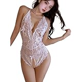 [Agnel x] セクシー ランジェリー 下着 インナー ベビードール 誘惑下着 レオタード ワンピース ボディスーツ シースルー レース ストラップ ネグリジェ ナイトウェア コスプレ 透ける 過激 変態レディース X093 (ホワイト, Free)