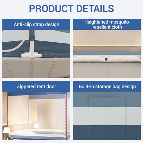 Image of HASTHIP Double Bed Mosquito Net Tent with Frame for Indoor Outdoor Use with Dual Side Doors and Fine Mesh Protection
