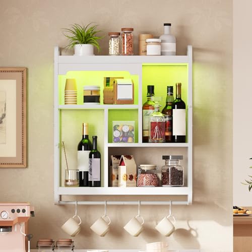 Image of HOOBRO Gaming Floating Shelves with LED Lights, 26.4 inch LED Wall Mounted Shelf, Modern Corner Shelf 3-Tier Display Rack for Wall Storage, Arched Design, for Kitchen, Living Room, Study, White WT44DBJ01