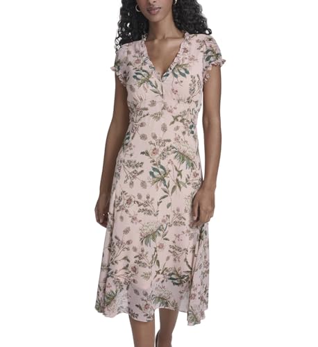 Image of Tommy Hilfiger Women's Short Sleeve V-Neck Chiffon Empire Waist Midi Dress