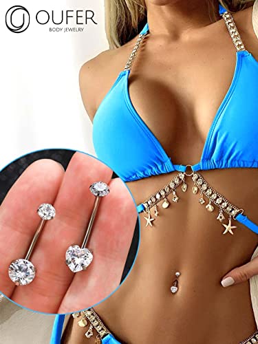 OUFER Titanium Belly Button Rings, Long Belly Piercing Jewelry, Clear CZ Belly Rings, Internally Thread Navel Piercing Jewelry For Women Men3