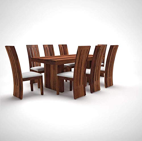 Image of Custom Decor Sheesham Wood Hola Dining Table Set with 8 Chairs | Home and Living Room | Provincial Teak Finish