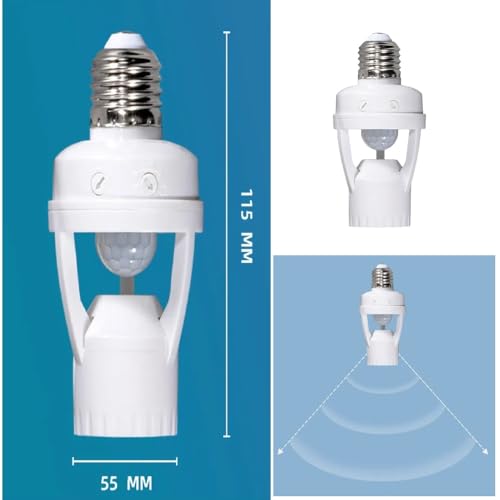 Motion Sensor Light Socket E27,3-8m Sensing Distance ， Infrared Motion Detector Bulb Adapter with Adjustable Delay & Light Sensitivity, for Garage, Staircase, Basement, Wardrobe, Porc