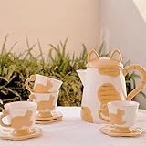 CSZPJLALA Ceramic Cat Tea Set,Cute Cat Paw Tea Mugs And Saucers Set Of 4,Perfect Cat Themed Gifts,Lovely Cat Decor,Tea Sets for Adults,Excellent Gift Idea For Cat Lovers