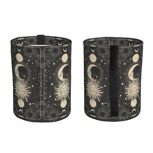 Image of Vintage Sun Moon Stars Car Trash Can Collapsible Garbage Can,Hanging Trash Bag Water Proof with Suitable for Storage for Car Interiors,Home