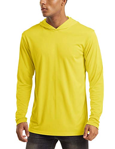 Mens Long Sleeve Hoodie for Men Rash Guards Sun Shirts UV Protection with Hooded Quick Dry Fishing Athletic Shirts Lightweight T-Shirt Workout Shirts Yellow