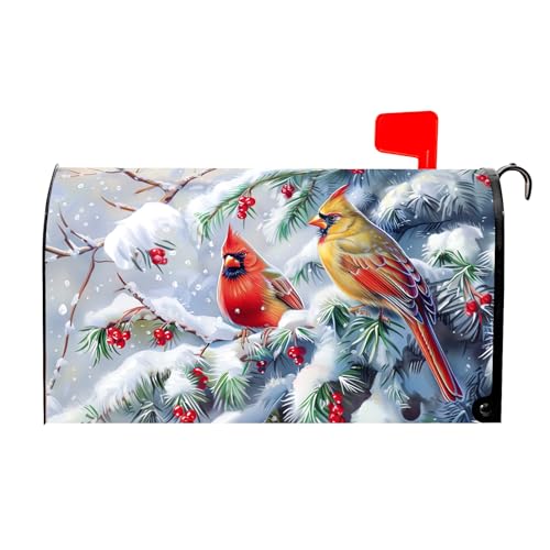 Image of Winter Mailbox Covers Magnetic Standard Size 21 X 25.5 Inch Christmastree Mailbox Cover Snowflakes Birds Mailbox Wraps Post Letter Box Cover Decoration Outdoor Garden Home Yard Outside