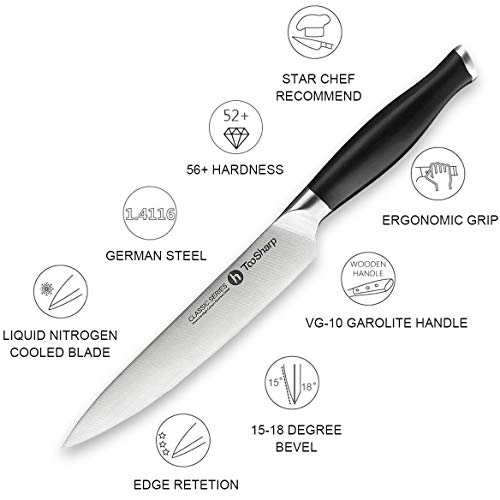 TooSharp 6 inch Chef Knife/Chef Utility Knife, German High Carbon Stainless Steel Knife/Fruit and Vegetable Cutting Chopping Carving kitchen Chef Knives, Ergonomic Handle with VG10
