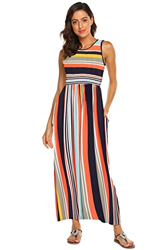 Image of Hount Women's Summer Sleeveless Striped Flowy Casual Long Maxi Dress with Pockets
