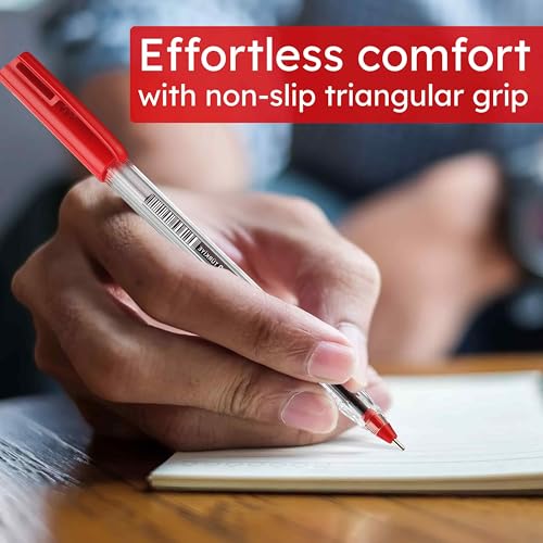 Image of PENSAN Red Ballpoint Pens,1.0 mm Medium Point, Red Pens, Ergonomic Triangle Grip, 50-Count Pack of Bulk Pens