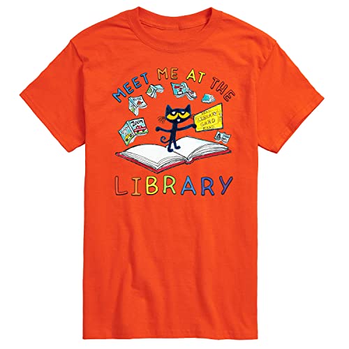 Pete the Cat - Meet Me at The Library - Men's Short Sleeve Graphic T-Shirt - Size Large Orange