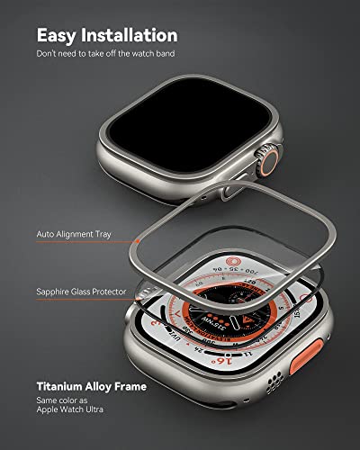 Lululook Screen Protector For Apple Watch Ultra, Sapphire Tempered Glass [𝙎𝙖𝙢𝙚 𝙈𝙖𝙩𝙚𝙧𝙞𝙖𝙡 𝙬𝙞𝙩𝙝 𝙐𝙡𝙩𝙧𝙖 𝙎𝙘𝙧𝙚𝙚𝙣] & Titanium Alloy Bumper Frame Case For Iwatch Ultra, 49Mm Face Covers For Apple Watch #TOP5