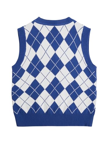 Verdusa Boy's V Neck Argyle Print Knitted Vintage Sweater Vest Casual Sleeveless Pullovers2