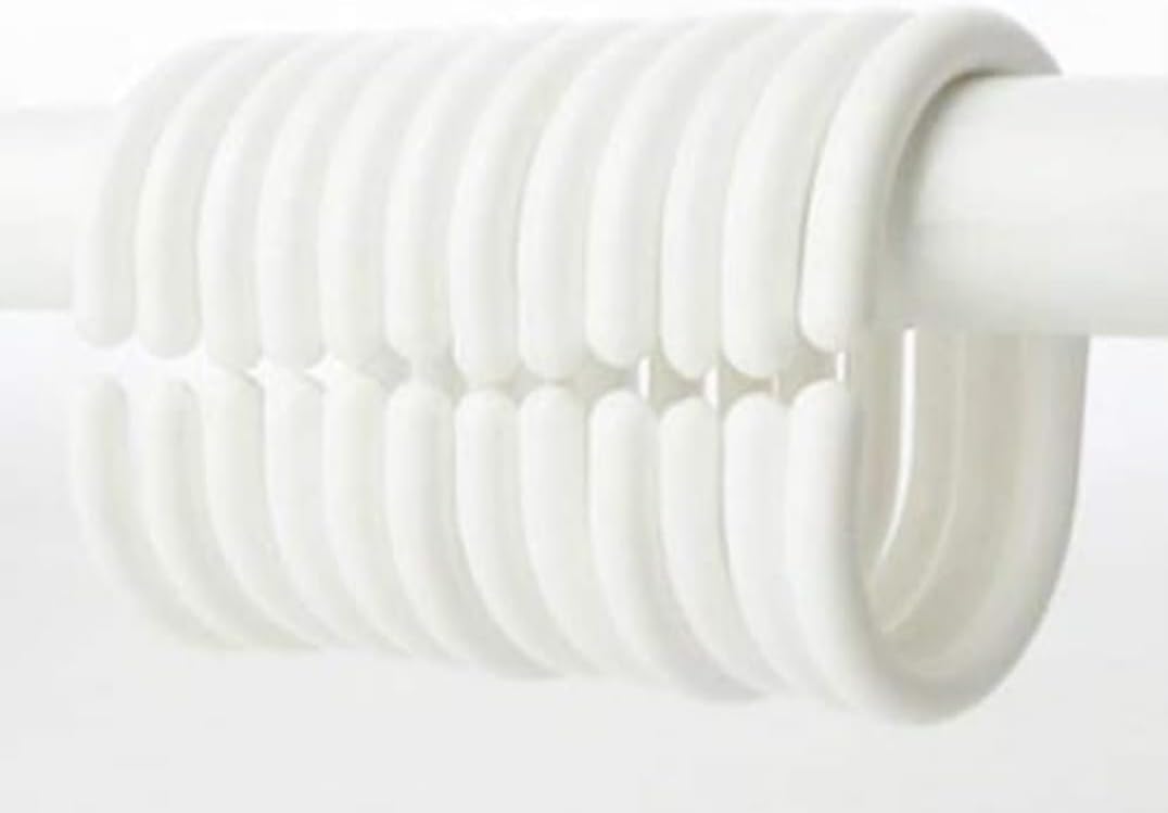 Shower Curtain Hooks/Plastic Curtain Hanging Rings,C-Shaped Shower Curtain Hook Made of Plastic, Shower Curtain Rings for Bathroom,White, Hooks for Bathroom Shower Window Rod (Pack of 50 pc)