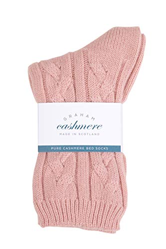 Graham Cashmere - Pure Cashmere Cable Bed Socks - Made in Scotland - Gift Boxed (Blush Pink)