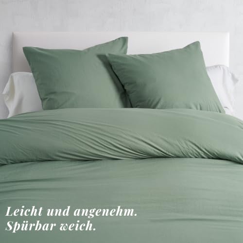 Duvetnova Bettwäsche 140x200 Grün 2 teilig Superweiche Vorgewaschene Mikrofaser Baumwollähnlich ÖKO-TEX 1 Bettbezug 140x200+1 Kissenbezuge… – Ansicht 3