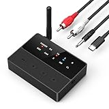 Criacr Bluetooth Audio Adapter, Bluetooth 5.3 AUX Adapter, 2 in 1 Transmitter Receiver with aptX Low Latency and Adaptive, Pairs 2 Devices for TV/Car/Home Stereo/PC