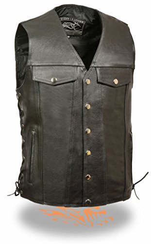 Men's Classic Side Lace Leather Vest w/Denim Style Chest Pockets EL5360