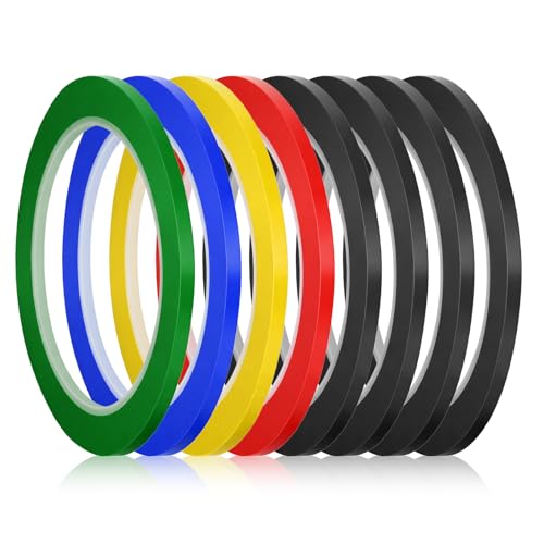 Jeffdad 8 rollos de cinta adhesiva para pizarra blanca, multicolores, autoadhesiva, cinta de marcar, accesorios, cinta gráfica, cinta de marcador para escuela, oficina o hogar (3 mm x 66 m)