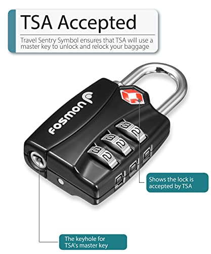 Tsa Accepted Luggage Locks, Fosmon (3 Pack) Open Alert Indicator 3 Digit Combination Padlock Codes With Alloy Body For Travel Bag, Suit Case, Lockers, Gym, Bike Locks Or Other #TOP1