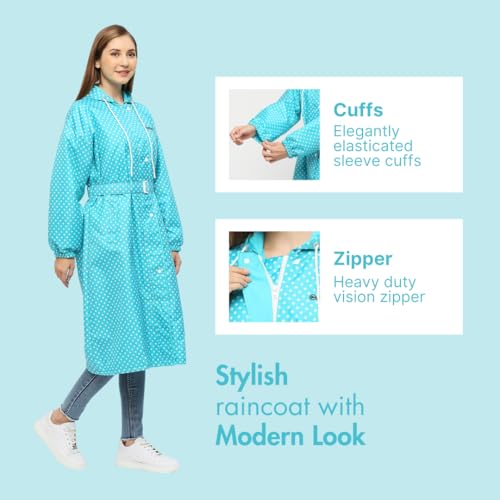 Image of Citizen Polyester Reversible Casual Style Raincoat For Women With Inbuilt Hood,Waist Belt & Matching Carry Pouch|Stylish Polka Dot Design|Durable & Lightweight Rainsuit With High Tearing Strength